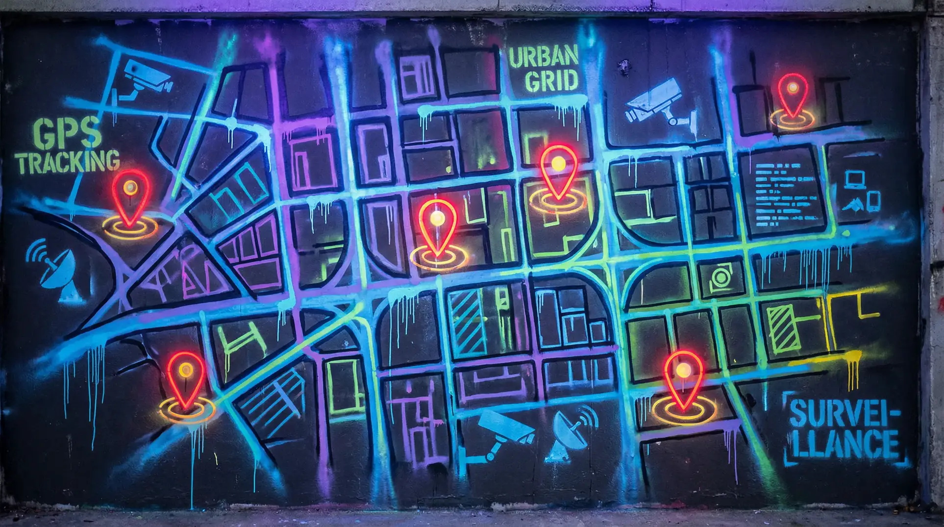 想C谁就C谁的世界 狗仔追踪地图 - 城市涂鸦风格